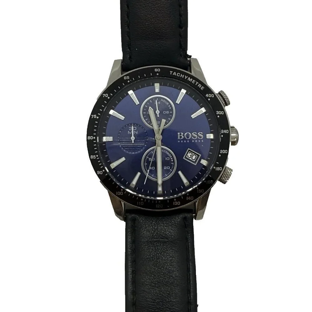 Hugo Boss Men's Watch Stainless Steel HB2841272912 Blue Multi Dial Face Leather
